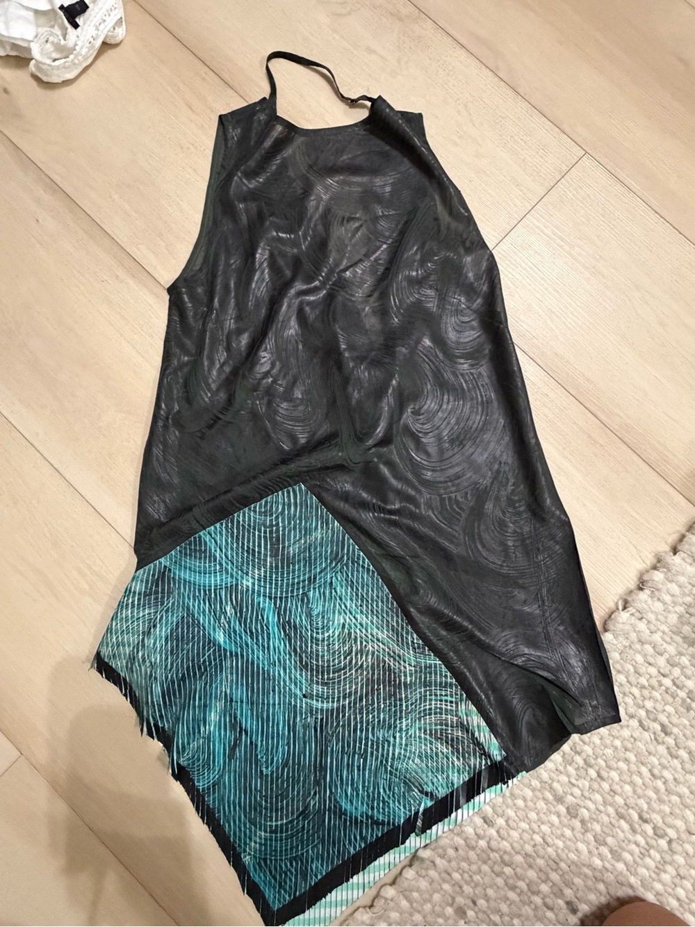 Tramando Black Halter Dress with Teal Print Trim